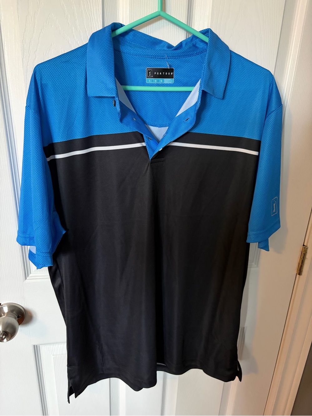 PGA Tour Blue and Black Stripe Performance Polo